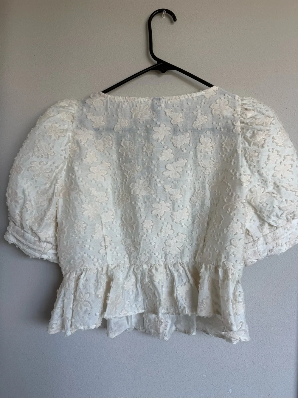 Zara Cream Eyelet Lace Button-Down Peplum Blouse